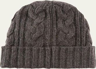Bergdorf Goodman Mens Cable-Knit Cuffed Cashmere Beanie Hat