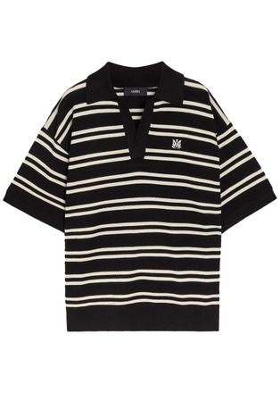 Amiri Striped Logo-embroidered Knit Polo Shirt - Black - XL