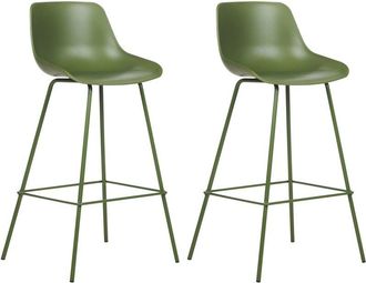 Beliani Conjunto De 2 Sillas De Bar Taburetes Altos De Pl&aacute;stico Patas De Metal Verde Emmet
