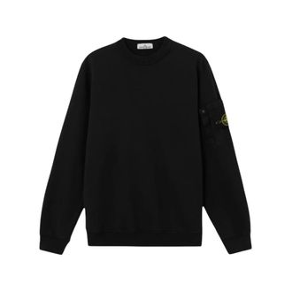 Stone Island Sweatshirts, male, Black, Size: XL Cotton Fleece Crewneck Sweatshirt