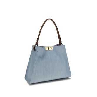 Fendi Womens Way Shoulder Bag Blue Cotton Polyester