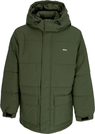 Obey Groene Puffer Donsjas met Hoge Kraag - Heren - Winterjassen - Groen - XL - Polyester - Jassen