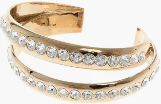 Amina Muaddi Golden Metal JAHLEEL Open Bangle Bracelet Embellished with R size Unic