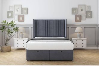 Comfort Beds Chester Plush Ottoman Bed Base-54 Wingback Headboard in Dark Grey | Size: Super King