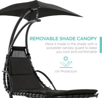Best Choice Products Hanging Curved Chaise Lounge Chair Swing for Backyard, Patio w/ Pillow, Shade, Stand