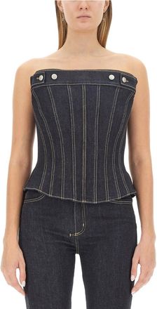 Alexander McQueen Denim Solid Strapless Top