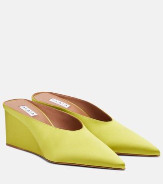 Alaia Cube satin wedge mules
