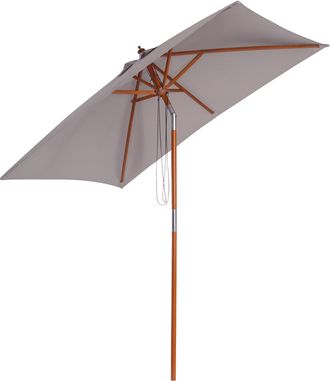 OUTSUNNY Sombrilla De Jard&iacute;n 200x150x235 Cm Parasol De Terraza Rectangular Inclinable Con Anti-uv Impermeable Y Poste De Madera Para Playa Patio