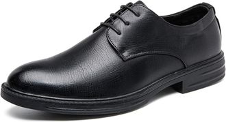 Generic Dress Shoes for Men Lace Up Round Toe Derby Shoes Faux Leather Low Top Rubber Sole Slip Resistant Block Heel Anti-Slip Prom(Black,8.5 UK)