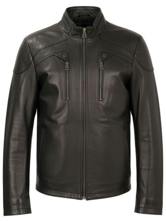 Sergio Moretti Black Tailored Stand Collar Sheep Leather Jacket
