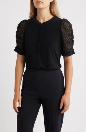 Anne Klein Sheer Sleeve Cardigan in Anne Black at Nordstrom, Size X-Large