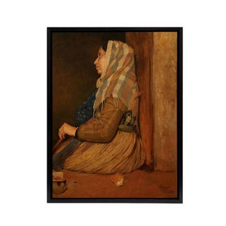 Artery8 A Roman Beggar Woman Portrait Degas Black Framed Canvas Wall Art Print in Brown | Size: W24 x H32