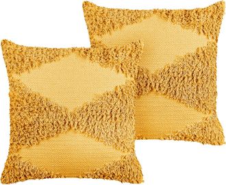 Beliani Conjunto De 2 Cojines De Algod&oacute;n Amarillo 45 X 45 Cm Patr&oacute;n Geom&eacute;trico Rhoeo