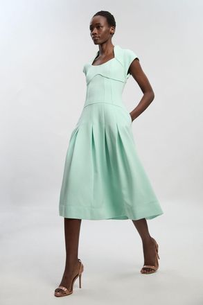 Karen Millen Womens Compact Stretch Dropped Waist Full Skirted Midi Dress - Mint - Size 16 UK