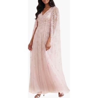 Needle & Thread Freesia Shimmer Cape Sleeve Ankle Gown in Opal at Nordstrom, Size 10
