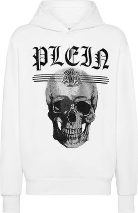 Philipp Plein Skull Strass hooded sweatshirt - men - Cotton/Glass Fiber - L - White