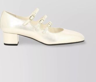 Carel triple strap block heel pumps with metallic finish