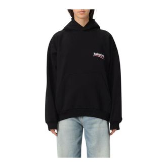 Balenciaga Hoodies, female, Black, Size: S Comfortable Pullover Hoodie with Pouch Pocket and Long Sleeves