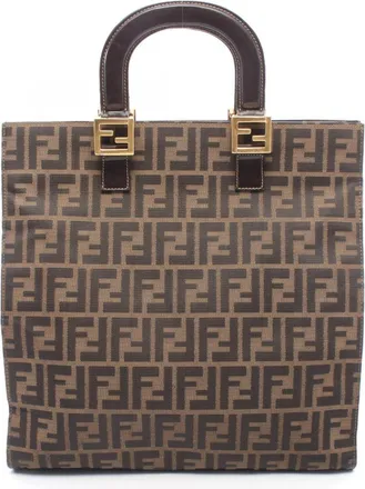 Fendi Brown Canvas Leather Handbag Tote Bag (Pre-Owned)