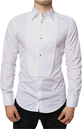 Dolce & Gabbana Slim Fit Katoenen Overhemd Wit - Heren - Casual Overhemden - Wit - M - Katoen - Overhemden