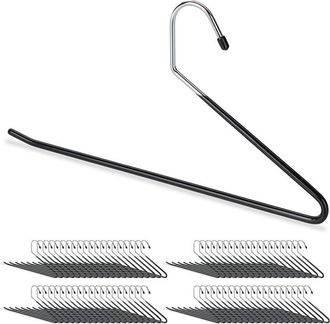 Relaxdays Pack De 80 Perchas Ropa Para Pantalones Antideslizantes, Metal Y Pvc, 35 Cm, Negro