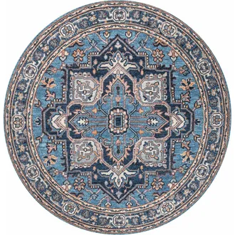 Jonathan Y Designs Cirali Ornate Large Medallion Machine-Washable Round Area Rug in Blue/beige at Nordstrom, Size 5Ft 0In X 5Ft 0In