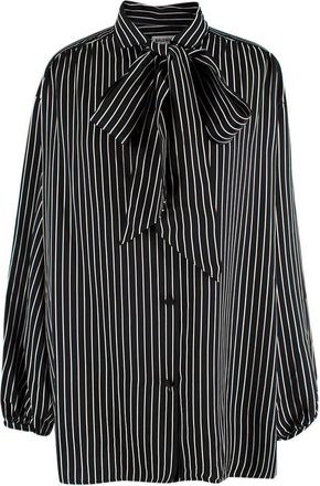 Balenciaga Black Striped Logo Oversized Shirt with Tie Detail Size M