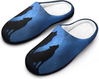 Generic Wolf Galaxy Print Mens Slippers Comfortable And Non-slip Cotton Slipper Shoe for House