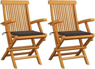 vidaXL Sillas Plegables Con Cojines Color Topo (2 Unidades) De Madera Maciza De Teca. Vidaxl