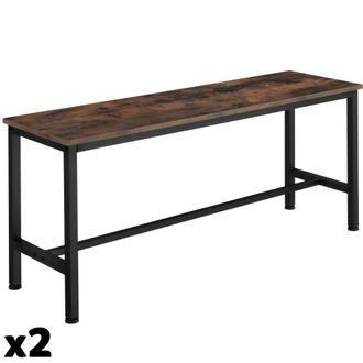 TecTake Set de 2 bancos de estilo industrial 108x32,5x50 cm, madera oscura