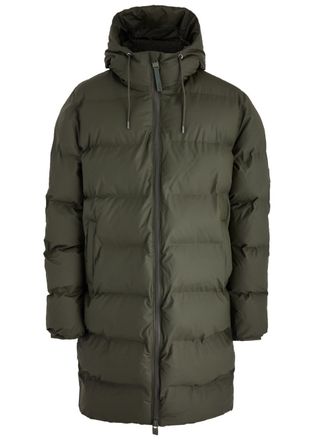 Rains Alta Long Quilted Waterproof Coat - Green - XL