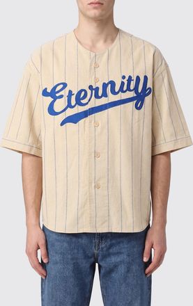 Saint Mxxxxxx Camicia bowling a maniche corte a righe con stampa slogan