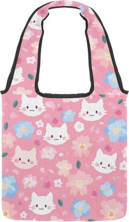 Generic Colorful Cartoon Kitten Reversible Canvas Shoulder Tote - Double-Sided Print, 12oz Cotton, 27cm Drop, Fold-Flat Bag for Travel, Shopping, Street Outin