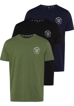 H.I.S T-Shirt H.I.S, Herren, Gr. 4XL (68/70), bunt (schwarz, marine, olivgr&uuml;n), Single Jersey, Obermaterial: 100% Baumwolle, bedruckt, schmal, Rundhals, ger