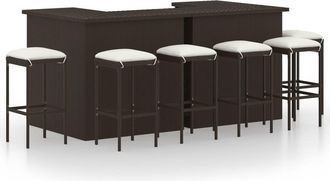vidaXL Set De Bar Para Jard&iacute;n 8 Pzas Y Cojines Rat&aacute;n Sint&eacute;tico Marr&oacute;n Vidaxl