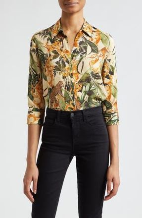 L'agence Camille Print Button-Up Shirt in Ecru Multi Rococo Jungle at Nordstrom Rack, Size X-Small