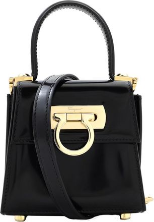Ferragamo Ladies Black Micro Iconic Top Handle Bag