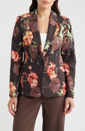 Tahari by ASL Print Sateen Blazer in Espresso Floral at Nordstrom, Size 10