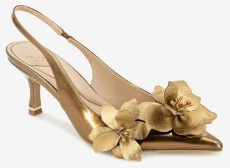 Kenneth Cole Womens Kenneth Cole New York Davia Pump Gold Leather Kitten Heel VER959