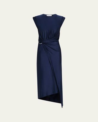 Paco Rabanne Cap-Sleeve Pierced Draped Jersey Midi Dress