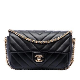 Chanel Pre-owned Vintage Quilted Lambskin Crossbody Bag - Dames - Pre-owned - Zwart - Maat: ONE Size Leer