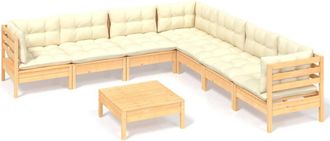vidaXL Muebles De Jard&iacute;n 8 Pzas Y Cojines Madera Maciza De Pino Crema Vidaxl