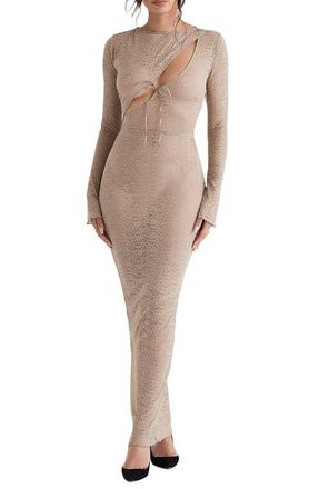House of CB Giovanna Floral Lace Long Sleeve Body-Con Dress in Stone at Nordstrom, Size X-Small