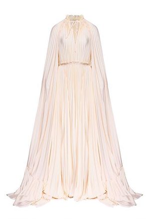 VASILIKI Zaria Plisse Cape Gown Peach Dust at Nordstrom, Size Small