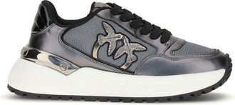 Pinko Gray Calf Leather Bos Taurus Athletic Womens Sneakers