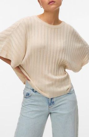 Vero Moda Barbados Short Sleeve V-Back Sweater in Oatmeal at Nordstrom Rack, Size Xx-Large