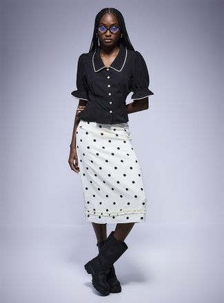 Icone Womens Ruffled edging midi skirt