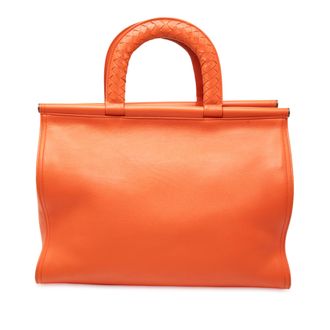 Bottega Veneta Pre-owned Womens Leather Intrecciato Frame Top Handle Bag - Orange - One Size