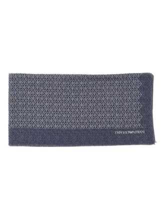 Emporio Armani logo-patterned scarf - men - Viscose - One Size - Blue