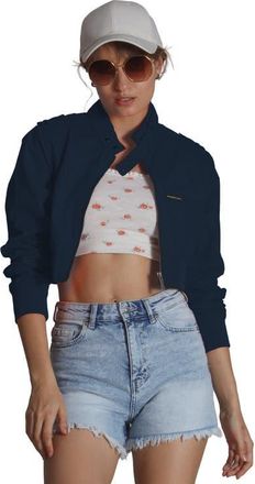 Members Only Womens Mini Cropped Racer Jacket in Navy at Nordstrom, Size X-Small